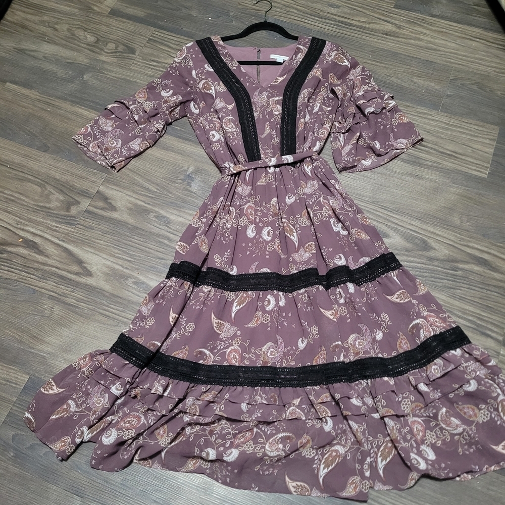 New York & Company Mauve Garment Dress Size S Flowy Bohemian Loose Fit Beachy - Picture 2 of 6